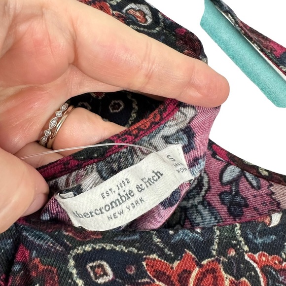 Abercrombie & Fitch Sz S Maroon Floral Paisley Long Sleeve Tunic Shift Dress - Picture 5 of 12